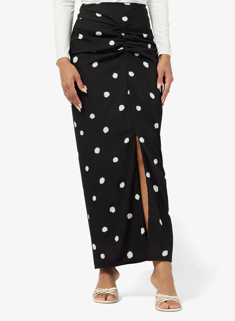 جينجر Polka Dot Ruched Column Skirt
